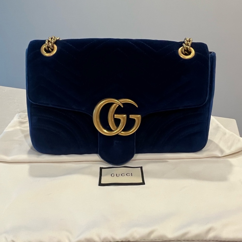 Gucci Marmont GG Blue Velvet Medium